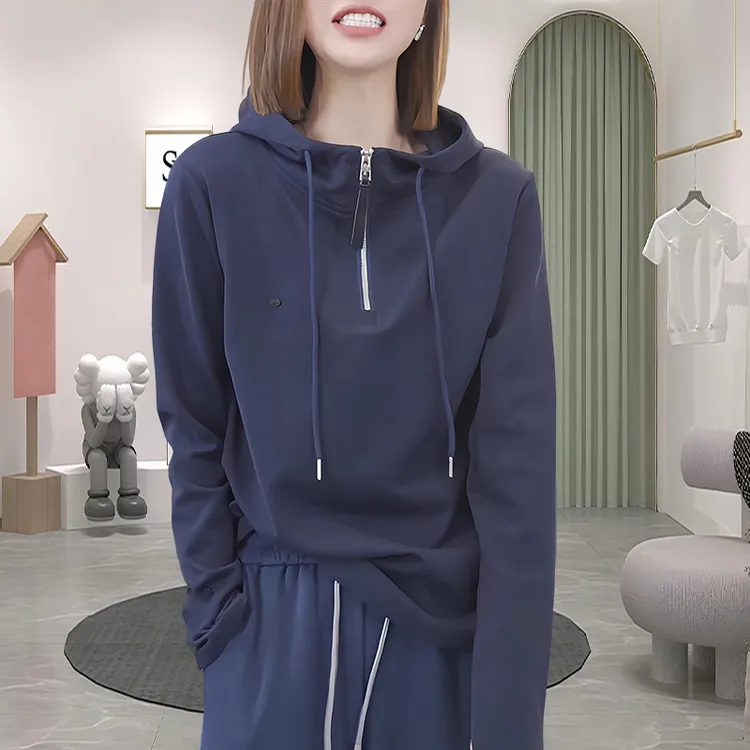 女装新款时尚休闲气质连帽上衣舒适百搭宽松显瘦老钱风高级感T恤