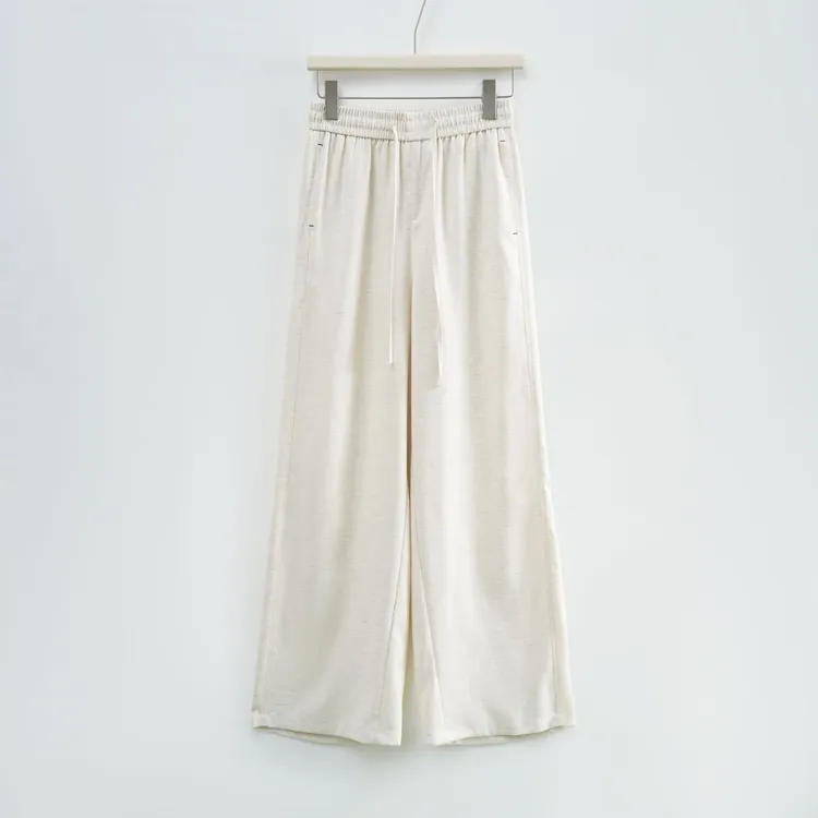 Aimeerosa/艾洛莎2025夏季新款复古亚麻休闲裤微胖显瘦阔腿拖地裤