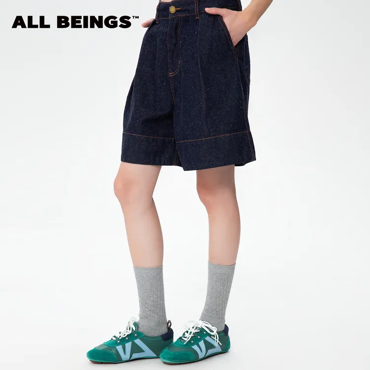 ALL BEINGS25AW设计师新款显瘦靛蓝牛仔百慕大直通中裤女