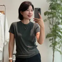 韩版显瘦圆领纯色T恤