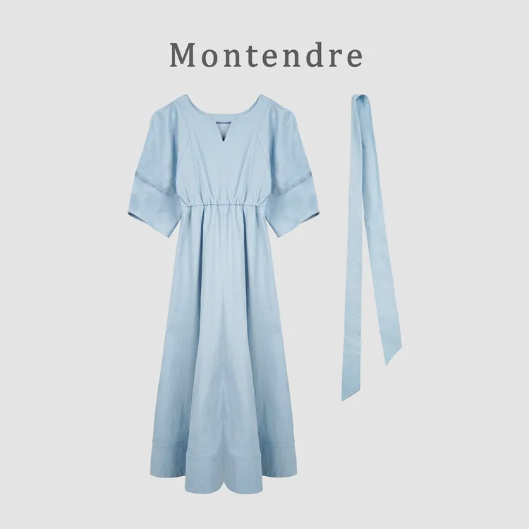 【MonTendre】夏季新款 B 设计感系带收腰显瘦长裙时尚气质连衣裙