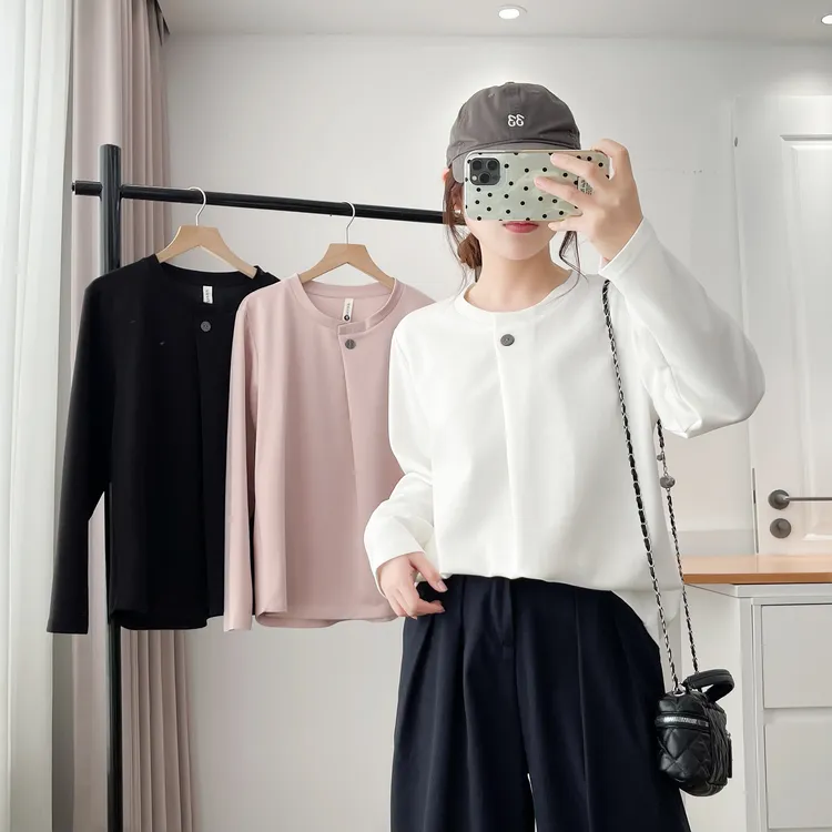110-195斤微胖大码女装秋季时尚个性圆领宽松长袖T恤内搭打底衫