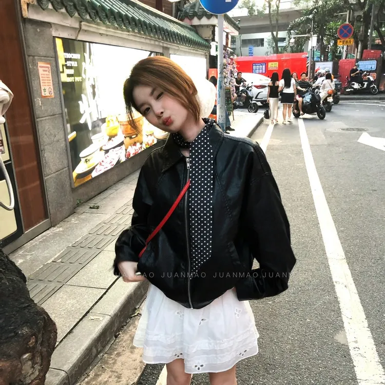 【鸦羽凝静】秋季韩系复古时尚皮衣夹克 4231 Q