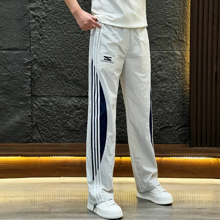 男士百搭休闲裤美式潮流侧边条纹透气运动直筒裤舒适弹力阔腿裤