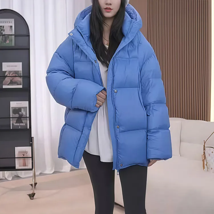 韩系松弛风连帽棉服女2026秋冬款蓬松廓形日常出街随性自在