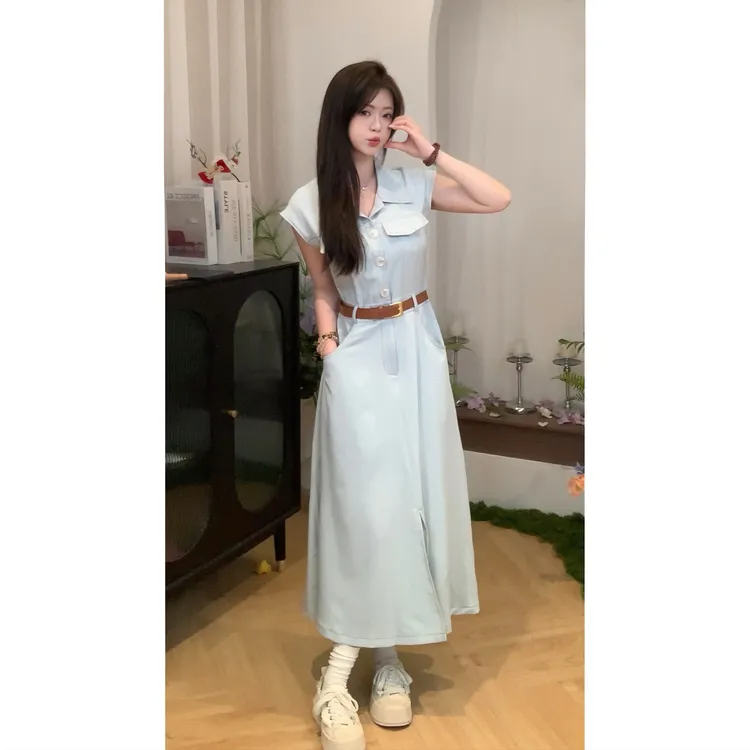 「夏日唱片」夏季时尚气质百搭小飞袖夏季时尚设计感连衣裙#2508