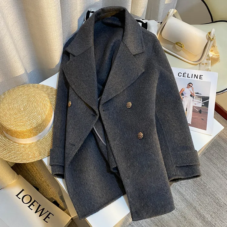 新款法式灰色高级毛呢大衣外套女时尚秋冬松弛感气质穿搭上衣