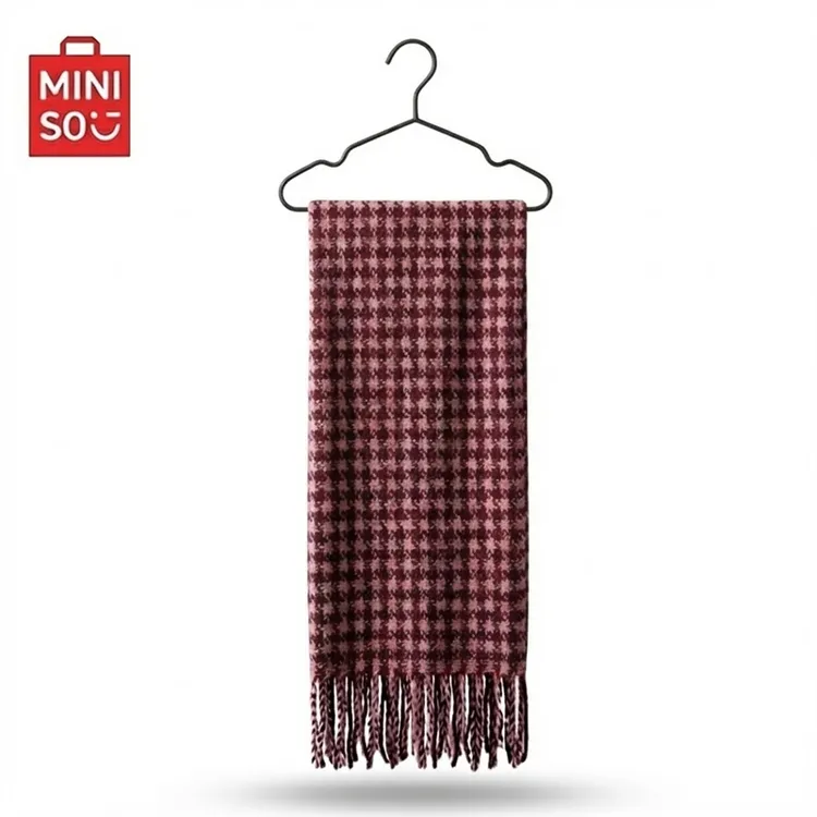 MINISO名创优品围巾女冬季格子围脖加厚披肩红色礼物跨年