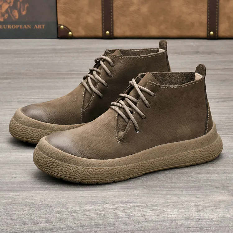 25新款头层牛皮男鞋厚底中高帮男士马丁靴系带舒适软皮耐磨男皮鞋