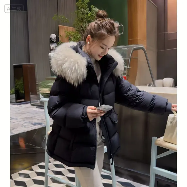 【米子帛】品牌2025新款90鹅绒服云朵泡芙真毛领女冬外套洋气韩版连帽收腰羽绒服