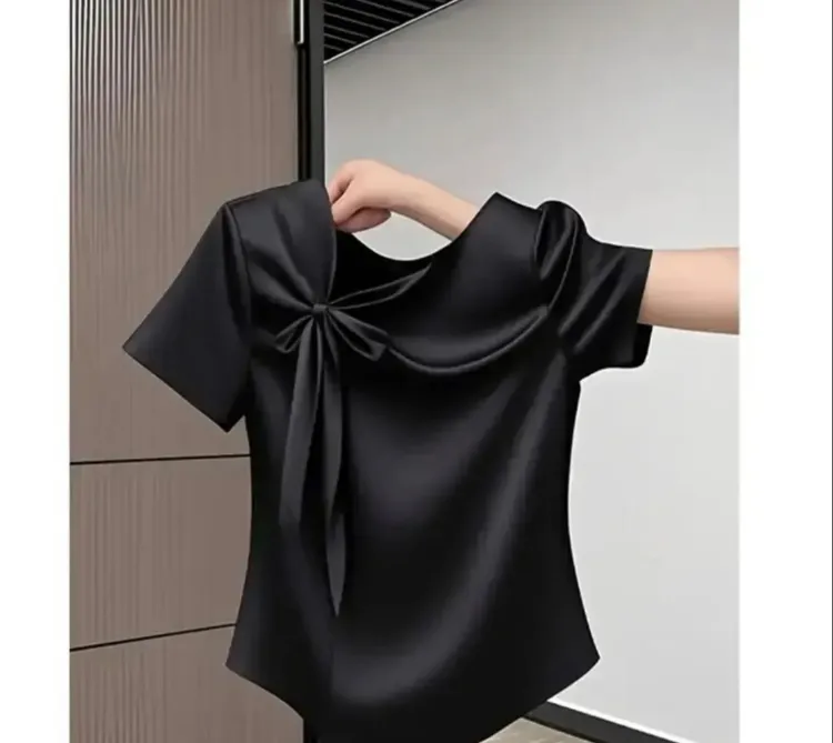 801-（现货）蝴蝶结正肩短袖T恤夏季新款减龄时尚百搭