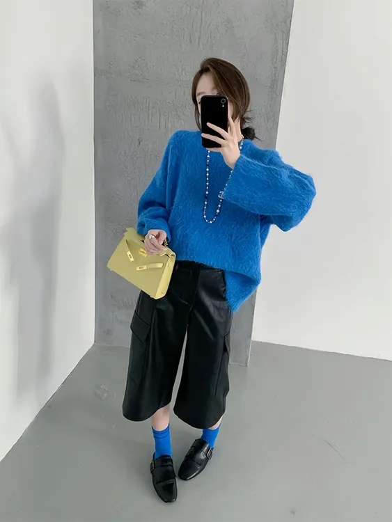 秋季穿搭减龄一整套女装高级感超好看外搭毛衣高腰阔腿裤两件套潮