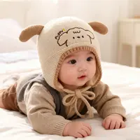 婴儿帽子秋冬季毛线帽护耳帽亲肤保暖可爱男童女宝宝针织套头防风
