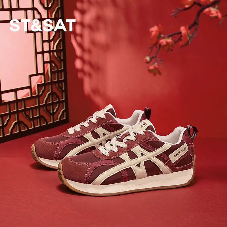 星期六中国红德训阿甘鞋2026春季新款运动鞋女款复古显脚小休闲鞋