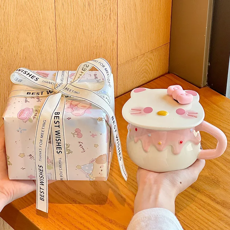 高颜值卡通小猫咪马克杯礼盒少女心陶瓷水杯送女朋友闺蜜生日礼物