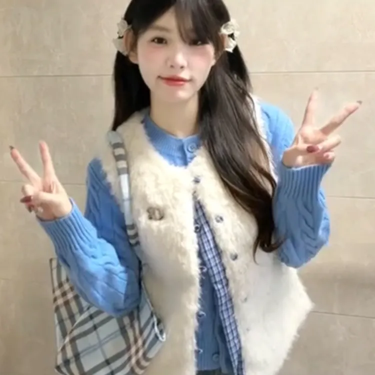 韩系针织毛衣叠穿马甲两件套装女秋冬季2026新款小个子冬装一整套