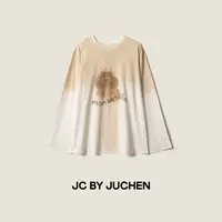 花花小狗手工做旧喷染印花软滑亲肤棉质宽松长袖T恤FW117020-195