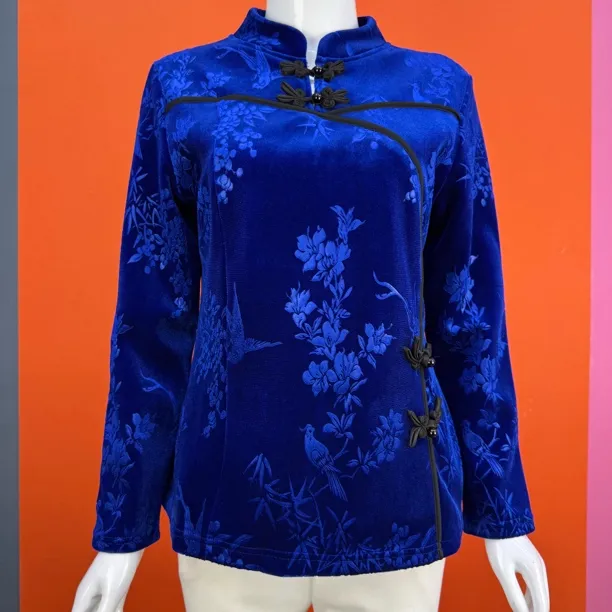 妈妈装加绒保暖打底衫中老年女装旗袍衫套头款打底外穿金丝绒上衣