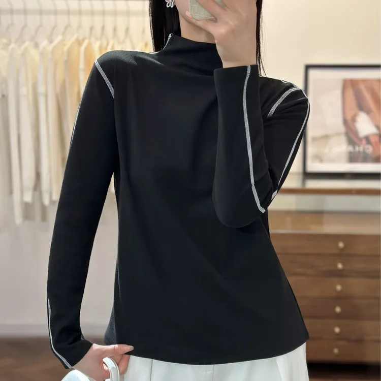 双面德绒明线半高领打底衫