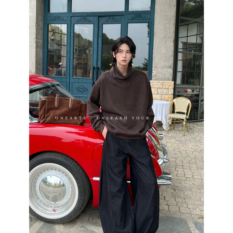 【ONEARTS卫衣】550g织条舒适高领卫衣秋季新款休闲风套头宽松上衣