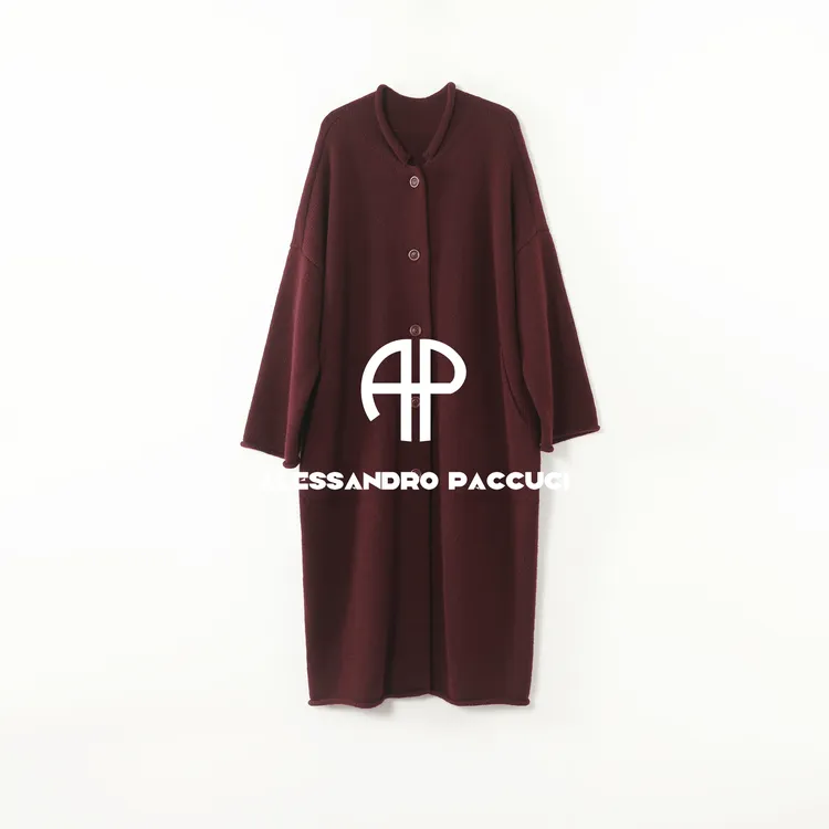 AP洛哥54237SK【红酒慕斯】羊毛+羊绒卷边设计垂感时尚长款针织开衫