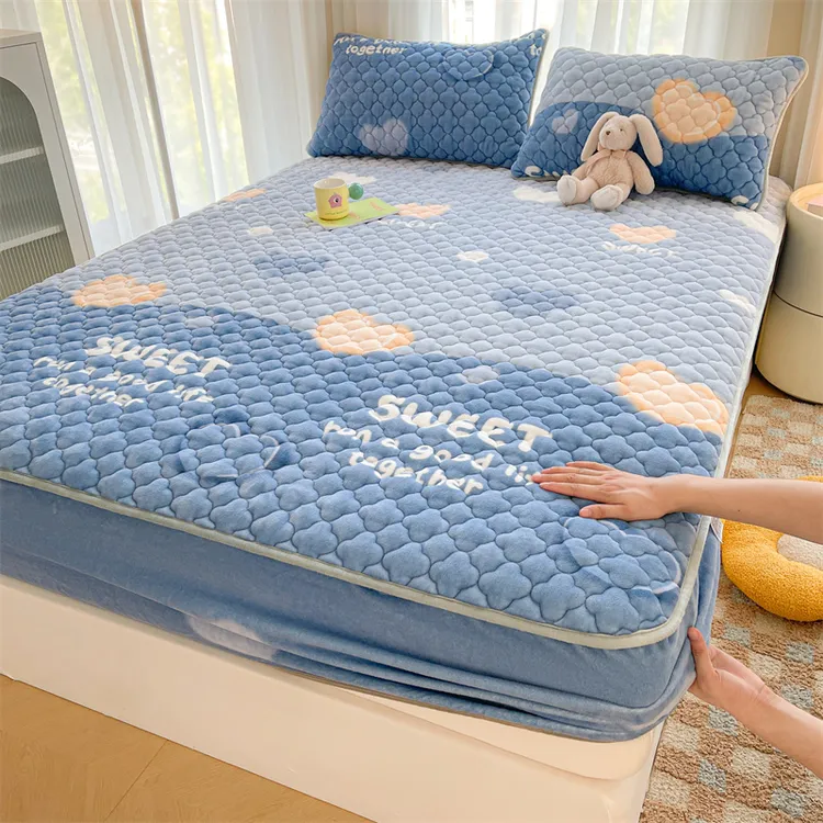 冬季加厚牛奶绒床笠四件套单件床笠夹棉床罩三件套全包床垫保护套