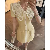 【现货】LUOLUOZ【明艳照人】女神范气质拼接轻奢时尚短款连衣裙JF763