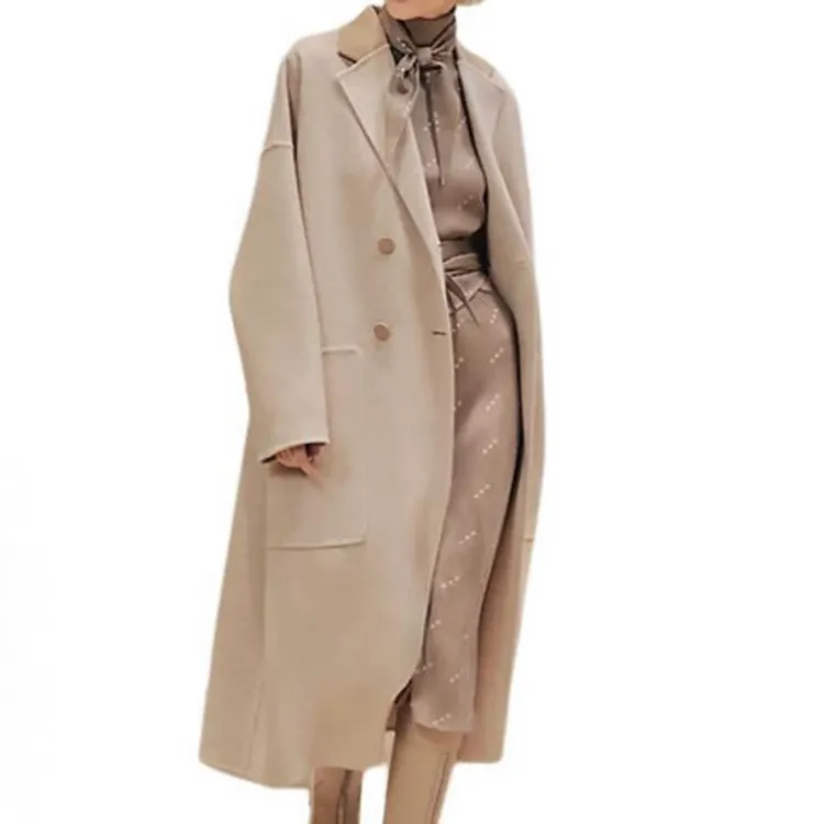 未使用 Hermes/爱马仕  米色翻领中长款大衣 36码 03266