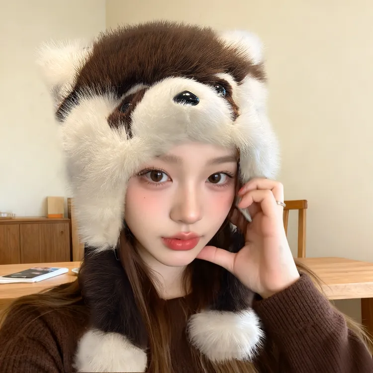 【可爱小浣熊】新款仿狐狸毛帽子毛绒加厚保暖护耳帽时尚防风雷锋帽