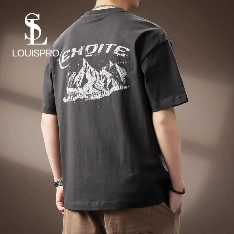 Louispro 高端日系重磅复古印花短袖T恤男士夏季潮牌宽松