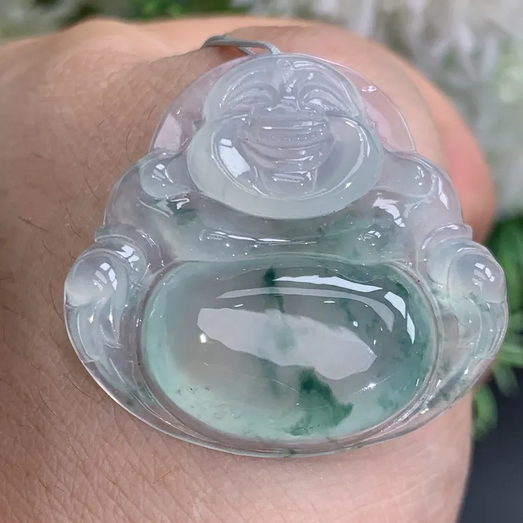 尺寸32.1×33.4×6缅甸天然翡翠A货正冰胶飘花佛公吊坠