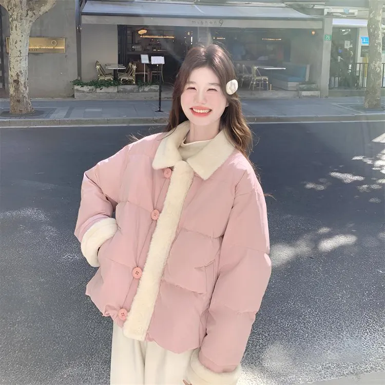 2025年冬季新款棉服女短款小个子韩版宽松加厚连帽面包服保暖外套