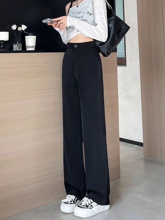 西装裤女黑色夏季薄款高腰显瘦垂感小个子裤子女款爆款2025新款