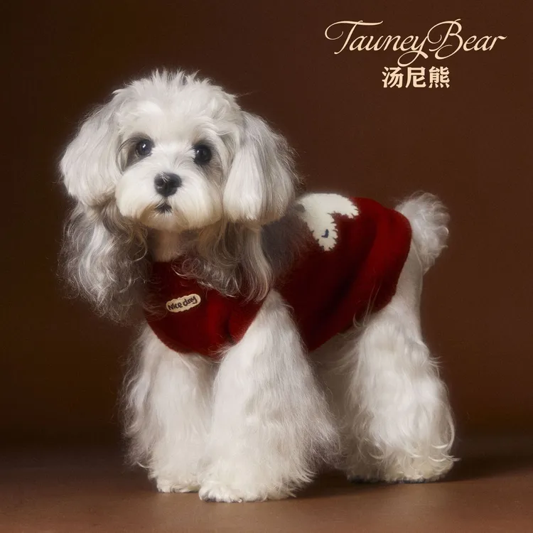 汤尼熊 狗狗衣服秋冬新款雪纳瑞泰迪比熊保暖带耳朵无袖毛衣背心