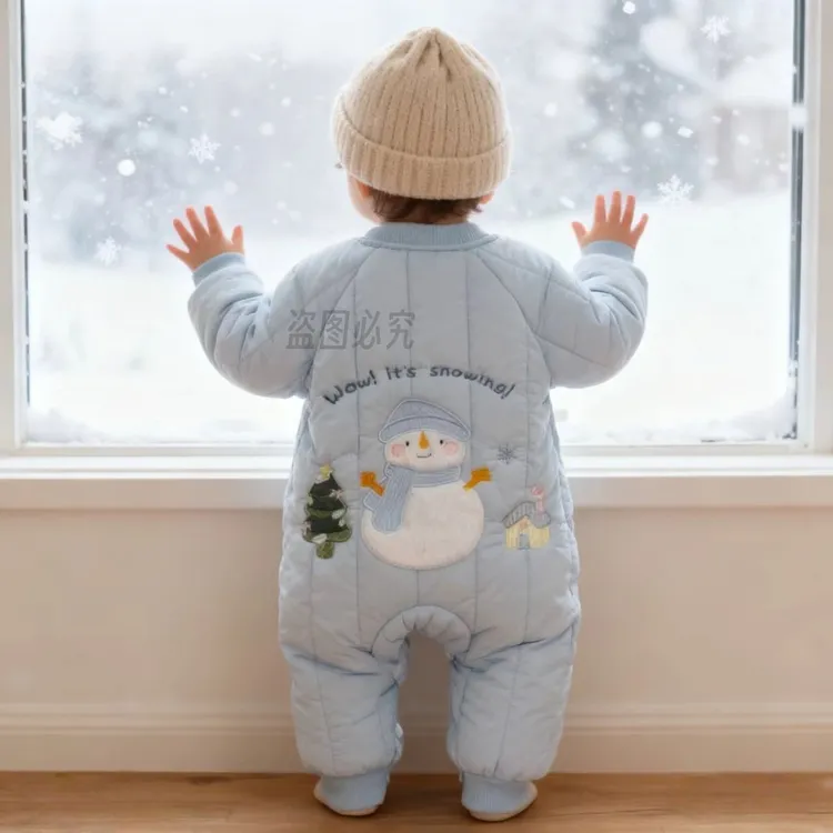 J 新款加绒加厚男女宝可爱刺绣保暖满月百天周岁外出爬服哈衣D62