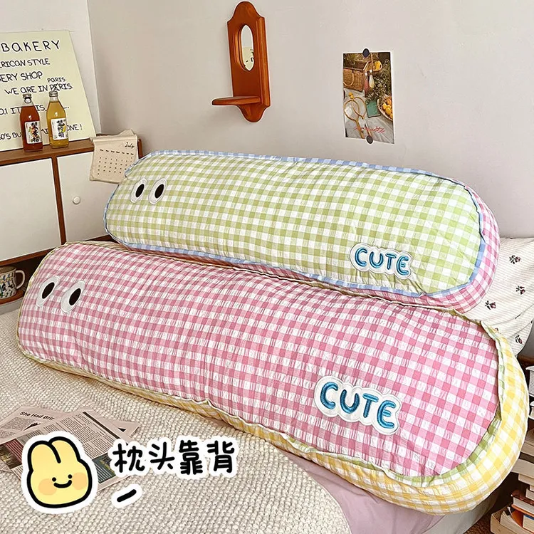夏季可爱格子抱枕女生睡觉长条夹腿侧睡枕头床上靠枕有内胆可拆洗