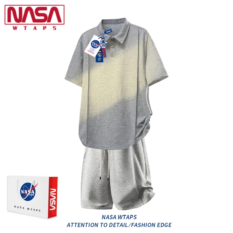 NASA WTAPS短袖t恤运动服套装男装夏季新款短袖 poo衫休闲两件套