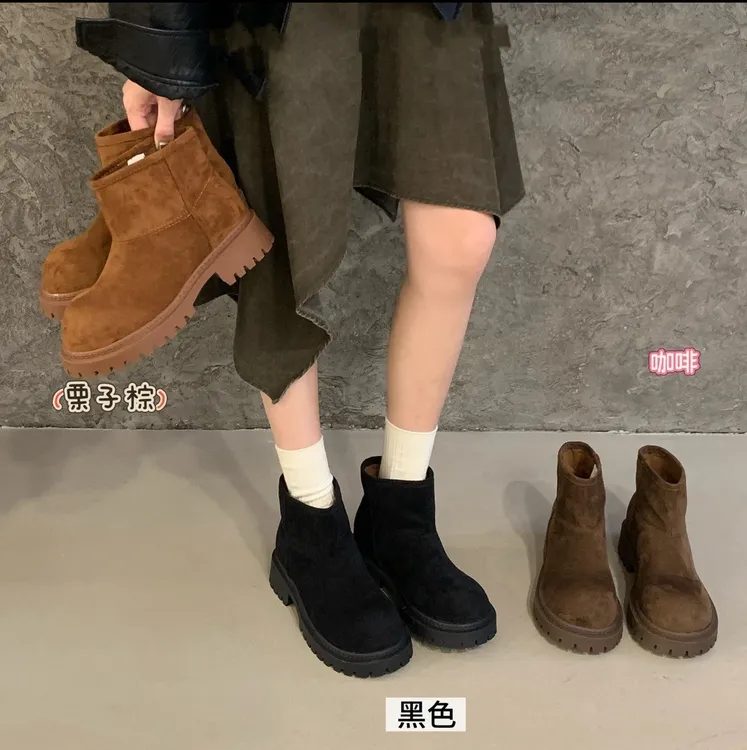 福利款~2025秋冬真皮网红大头马丁靴粗跟厚底雪地靴内增高短靴女