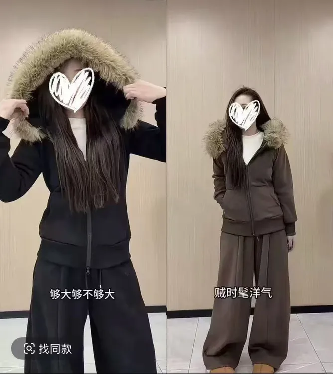 【郝】大毛领秋冬黑色重磅显瘦外套美式加绒可拆卸毛领短款女