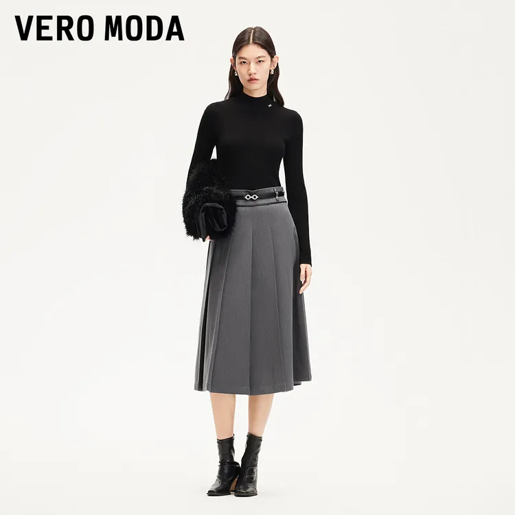 Vero Moda半身裙女2025爆款新款MIU系格雷灰中长百褶裙小众知性风