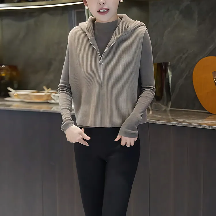 极简风连帽拉链针织百搭马甲女冬季新款时尚洋气高端气质无袖上衣