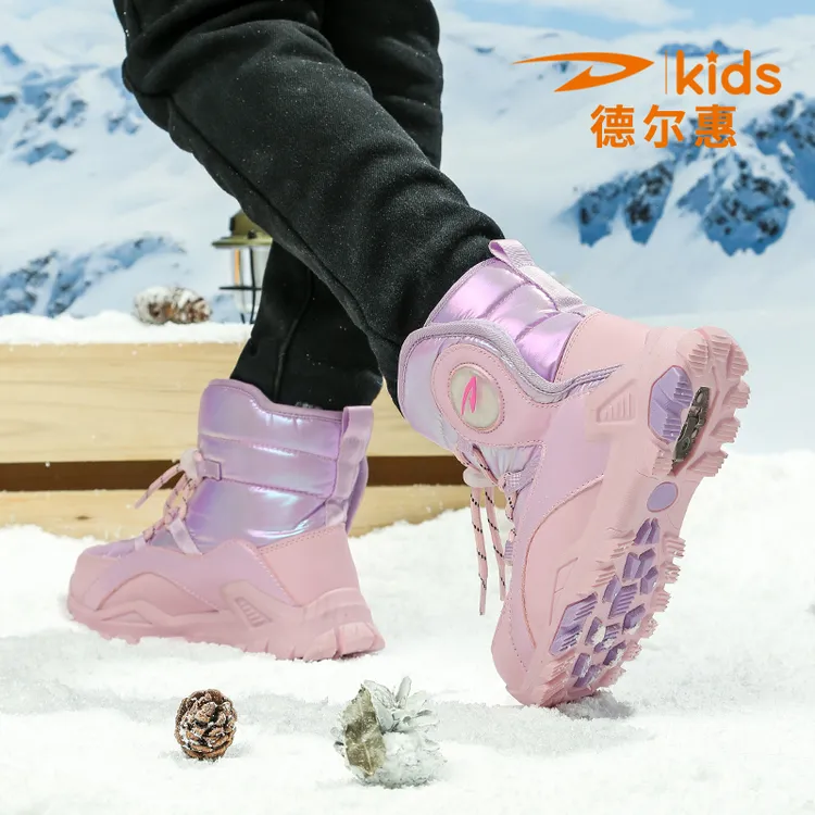 德尔惠女童雪地靴2025新款冬季加绒保暖加厚中大童棉靴儿童大棉鞋