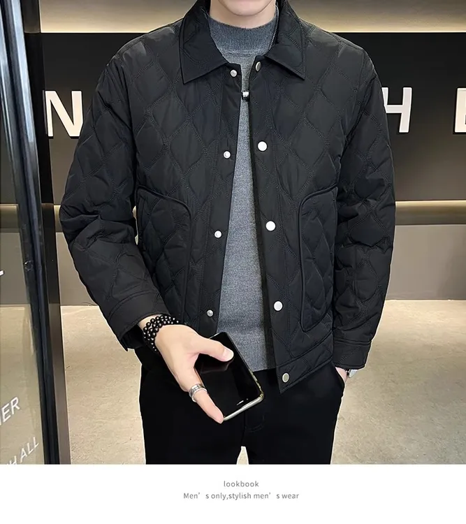 秋冬新款男士休闲时尚保暖修身商务潮流翻领气质痞帅青年外套棉服