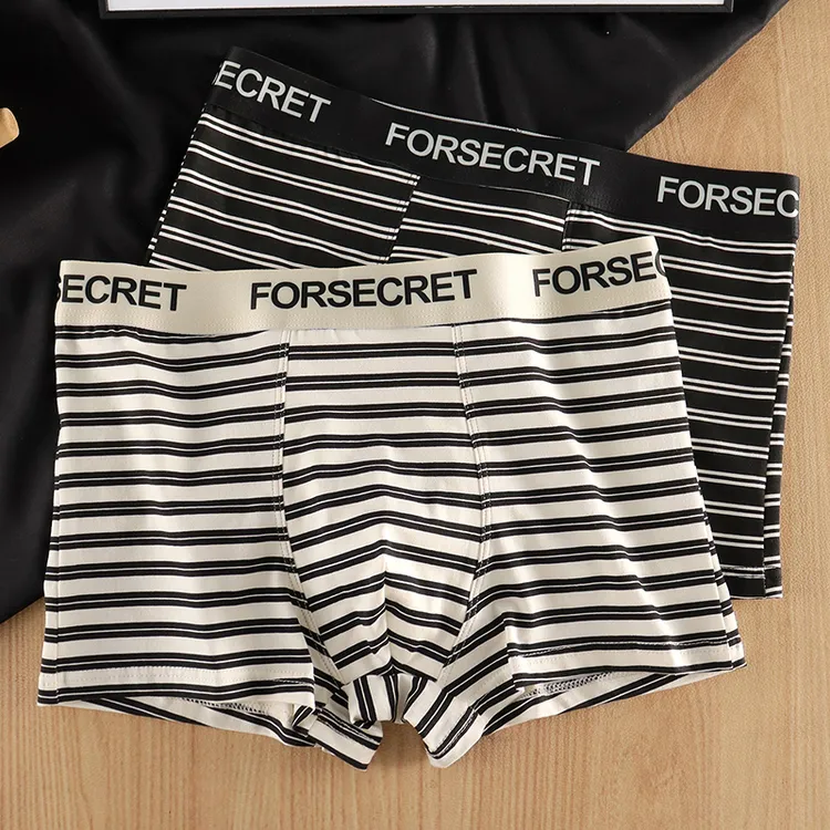 【7A抑菌纯棉男士内裤】男款条纹时尚平角裤青年简约四角短裤男生
