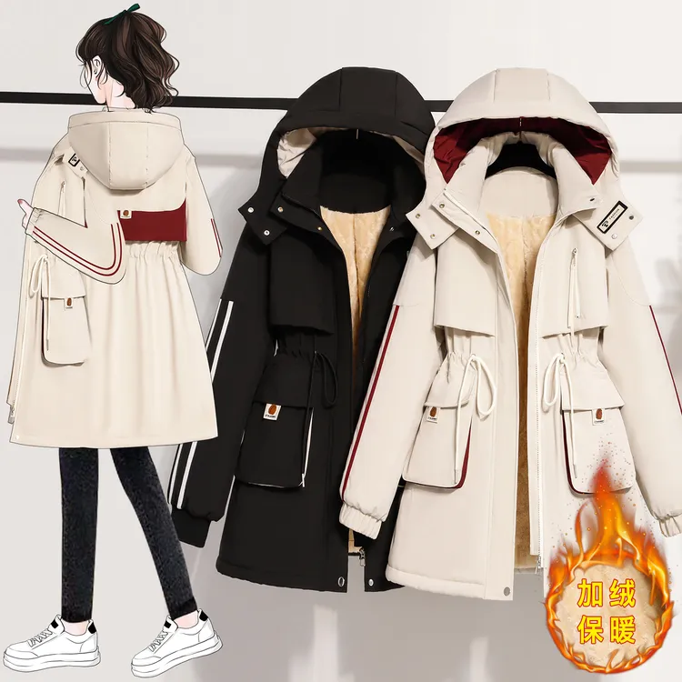 洋气大码棉服外套女冬季新款胖mm加绒加厚中长款收腰显瘦派克服潮