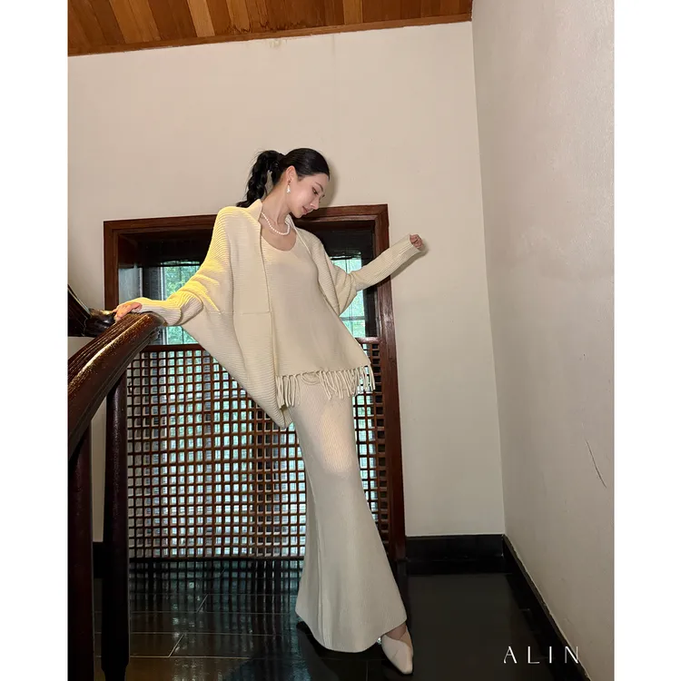 阿琳ALIN【米调序章】秋季新款羊毛开衫半身裙上衣针织套装AL5FZZ15