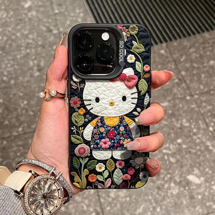小众花朵KT猫适用苹果16/15手机壳iphone14Promax17/13软12防摔11