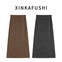 【净简柔织】秋款100%美丽诺羊毛高腰显瘦毛针织直筒半身裙YN3161