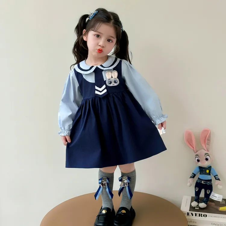 女童连衣裙春秋2025新款兔子警官儿童衣服女孩秋装学院风公主裙子