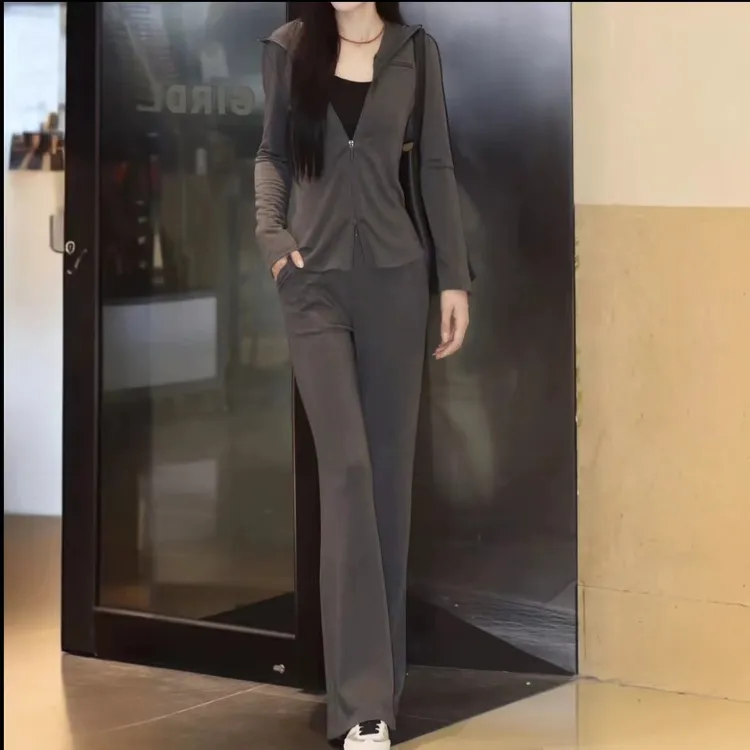 GIRDEAR/哥弟夏季110024休闲裤微喇减龄新款百搭黑色显瘦微喇长裤